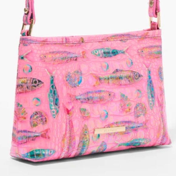 BRAHMIN Pink Sardine Crossbody Limited Edition glossy Melbourne croc embossed - Picture 4 of 9